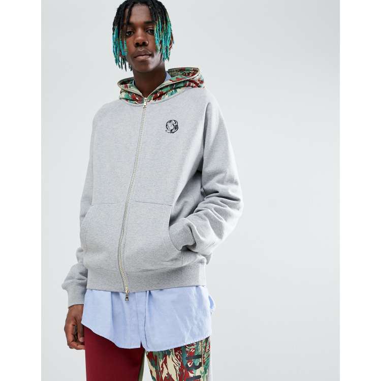 Billionaire Boys Club zip through hoodie with lizard camo hood in gray |  ASOS