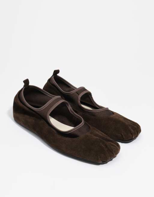 Bimba Y Lola ballerine in tricot in camoscio marrone scuro, 2 di 5