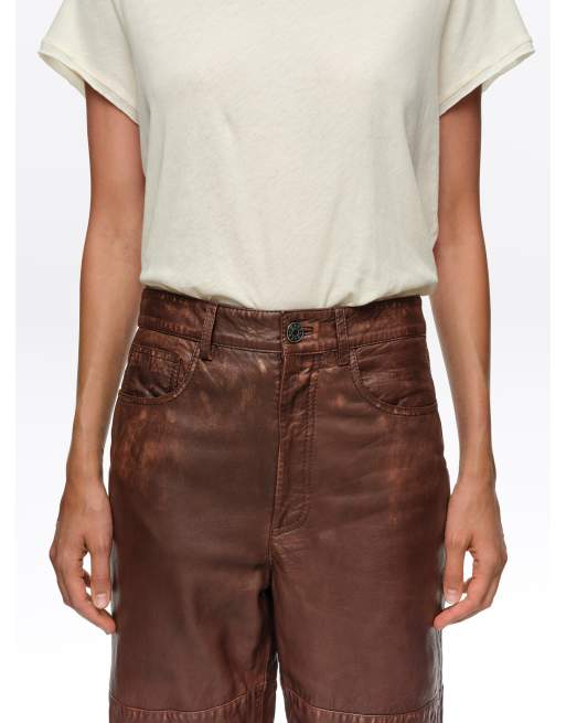 Bimba Y Lola Barrel-Hose aus gewaschenem Leder in Braun, 2 von 6