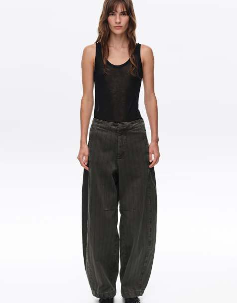 Bimba Y Lola barrel-leg gestreepte denim broek met bruine wassing - view 1