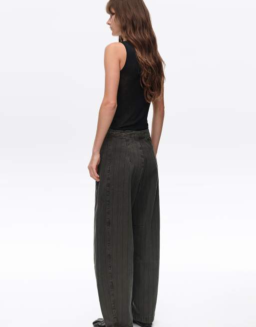 Bimba Y Lola barrel-leg gestreepte denim broek met bruine wassing, 4 van 6
