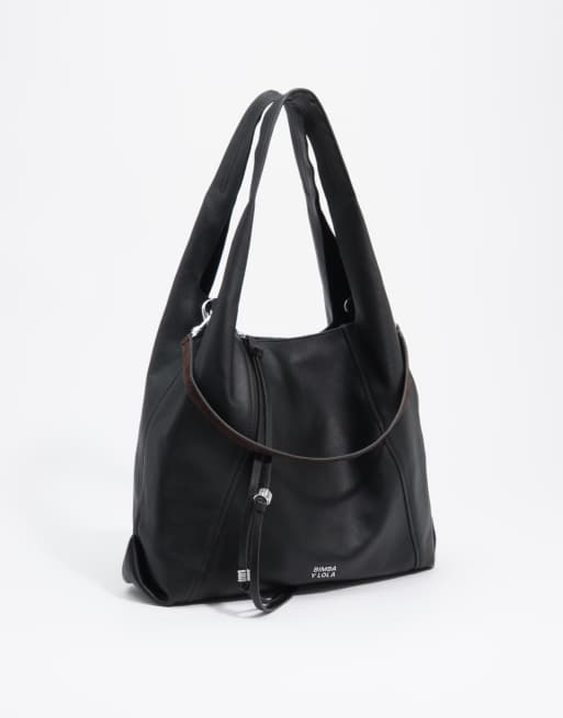 Bimba Y Lola bolso tipo paper bag grande de cuero negro, 1 de 2