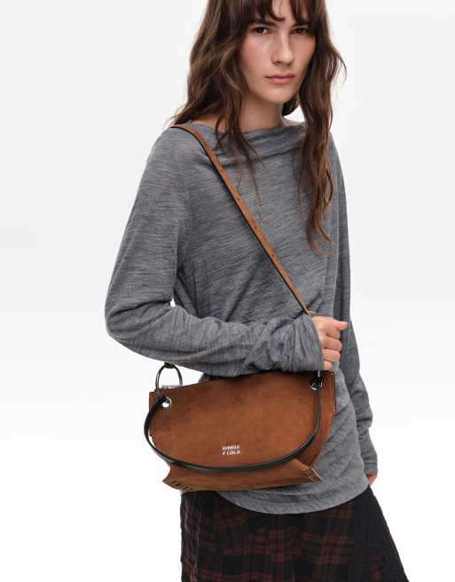 Bimba Y Lola bolso trapecio mediano de ante en color tabaco, 6 de 7