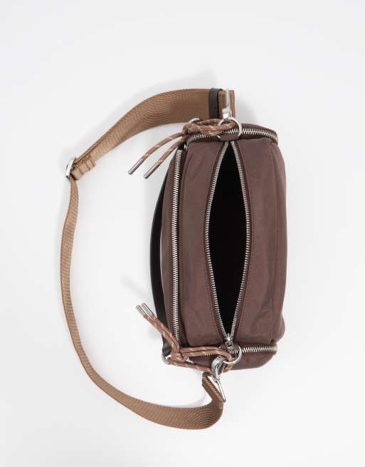 Bimba Y Lola borsa a tracolla grande in nylon con tasca, moka, 4 di 6