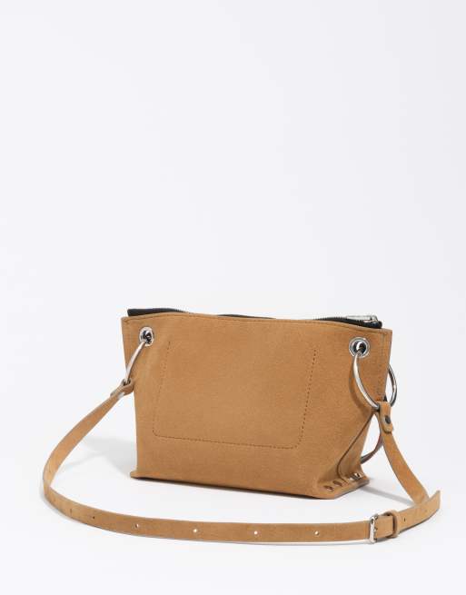 Bimba Y Lola - Borsa a trapezio media in camoscio neutro, 4 di 7