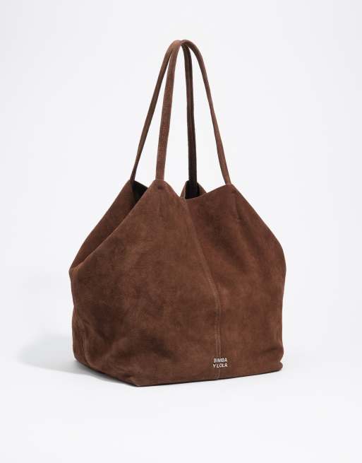 Bimba Y Lola borsa shopper maxi in camoscio color caffè, 1 di 7
