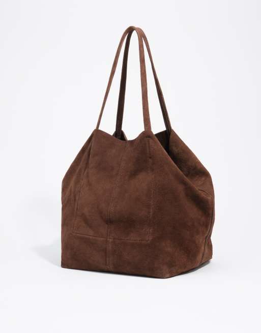 Bimba Y Lola borsa shopper maxi in camoscio color caffè, 5 di 7