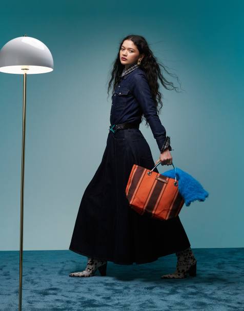 BIMBA Y LOLA - Borsa shopper media arancione a righe - view 1