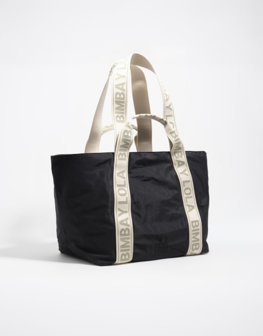 Bimba Y Lola borsa tote grande in nylon color grafite, 1 di 5