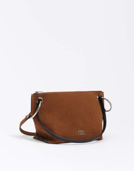 Bimba Y Lola borsa trapezio media in camoscio color tabacco, 1 di 7