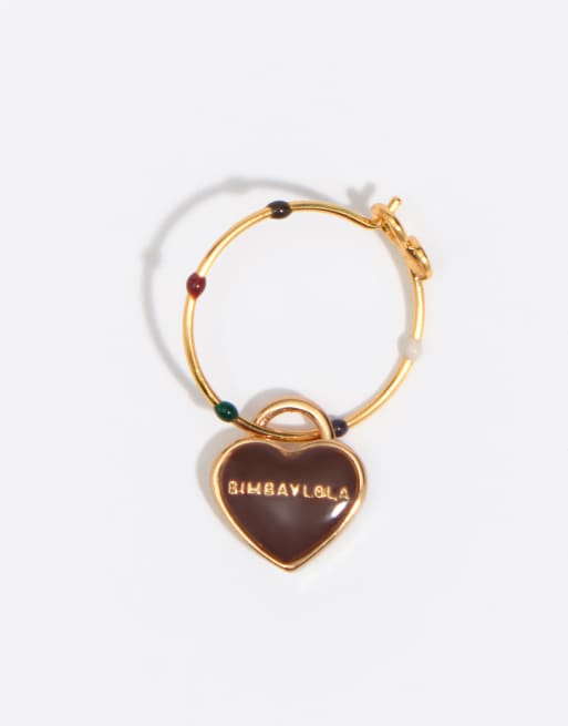 Bimba Y Lola boucles d’oreilles créoles logo cœur en émail noires, 2 de 3