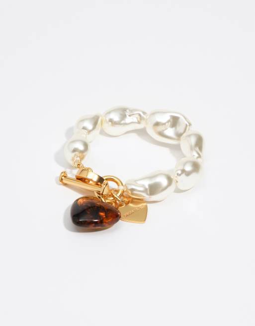Bimba Y Lola bracciale elastico con perle e cuore in resina perlato, 3 di 5