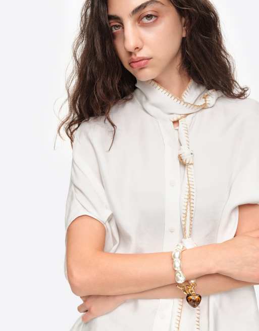Bimba Y Lola bracciale elastico con perle e cuore in resina perlato, 5 di 5