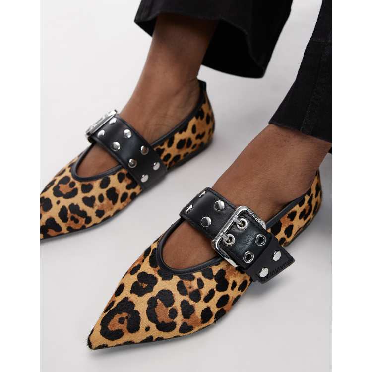 Bimba Y Lola buckle strap ballet mary jane flats in leopard print