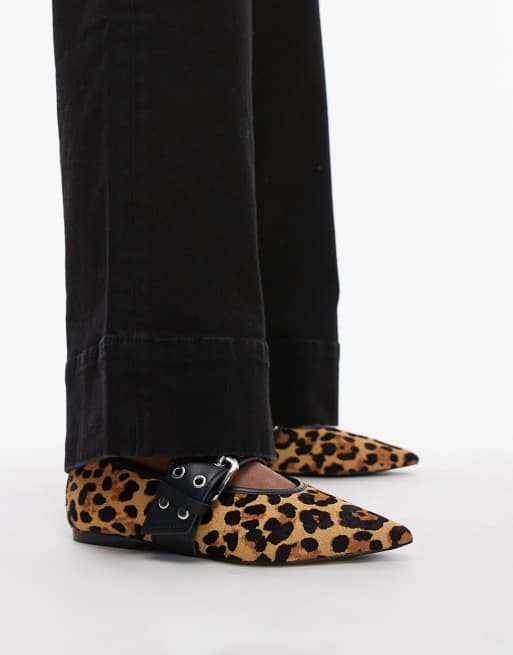 Bimba Y Lola buckle strap ballet mary jane flats in leopard print