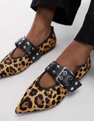 Bimba Y Lola BIMBA Y LOLA buckle strap ballet pump shoes in leopard print-Neutral