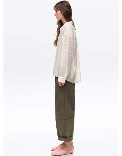 Bimba Y Lola camisa a rayas con cuello mao en marfil, 3 de 6
