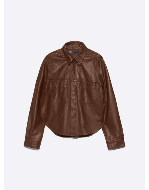 Bimba Y Lola camisa de cuero lavado en marrón, 5 de 5