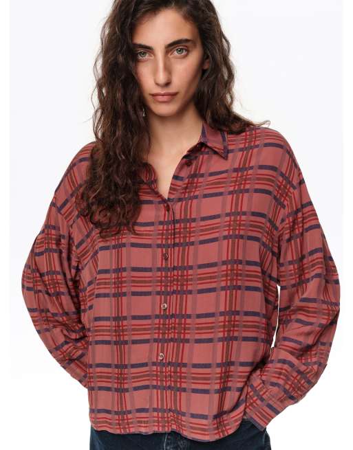 Bimba Y Lola camisa fluida de corte cuadrado a cuadros en granate, 2 de 6