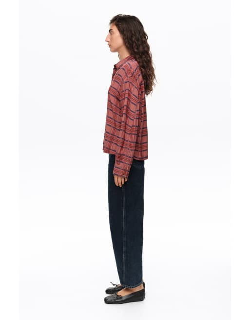 Bimba Y Lola camisa fluida de corte cuadrado a cuadros en granate, 3 de 6