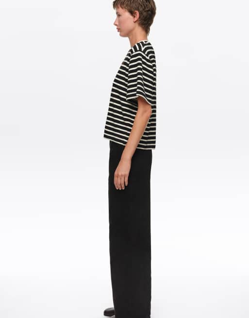 Bimba Y Lola camiseta boxy de algodón de rizo a rayas en negro, 2 de 5