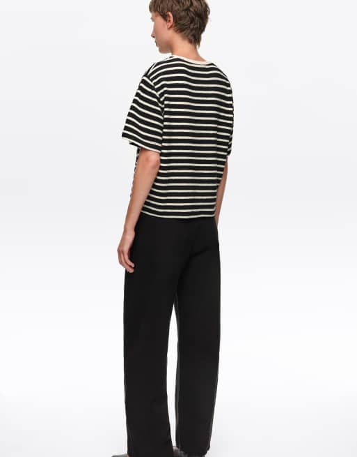 Bimba Y Lola camiseta boxy de algodón de rizo a rayas en negro, 3 de 5