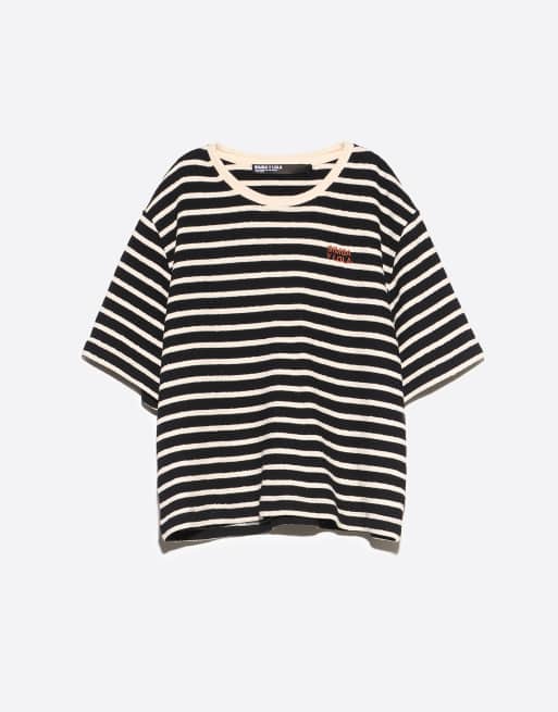 Bimba Y Lola camiseta boxy de algodón de rizo a rayas en negro, 4 de 5