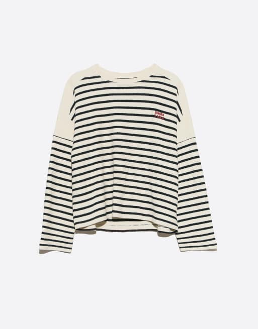 Bimba Y Lola camiseta de algodón a rayas con cuello barco en marfil, 5 de 6