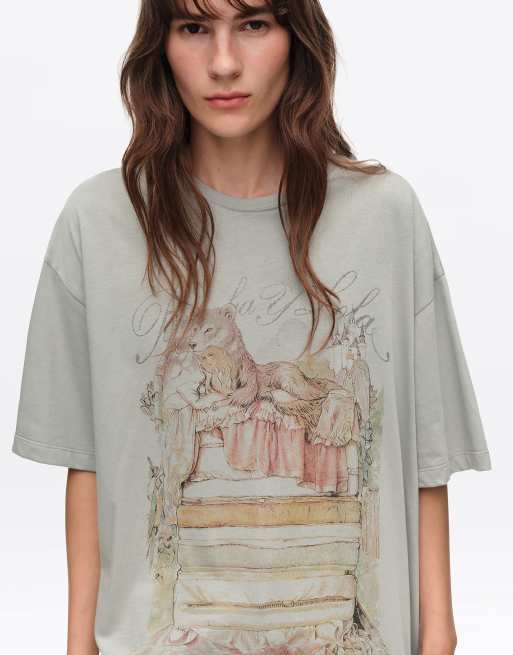 Bimba Y Lola Camiseta de algodón con estampado de logo en gris claro, 6 de 6
