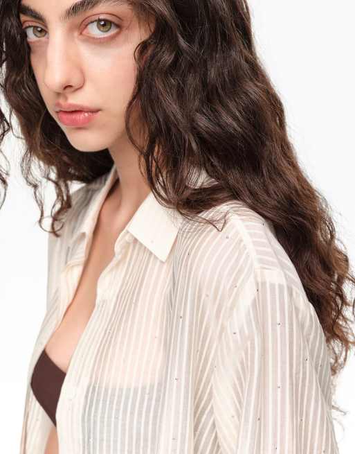Bimba Y Lola chemise droite à rayures ivoire, 2 de 6