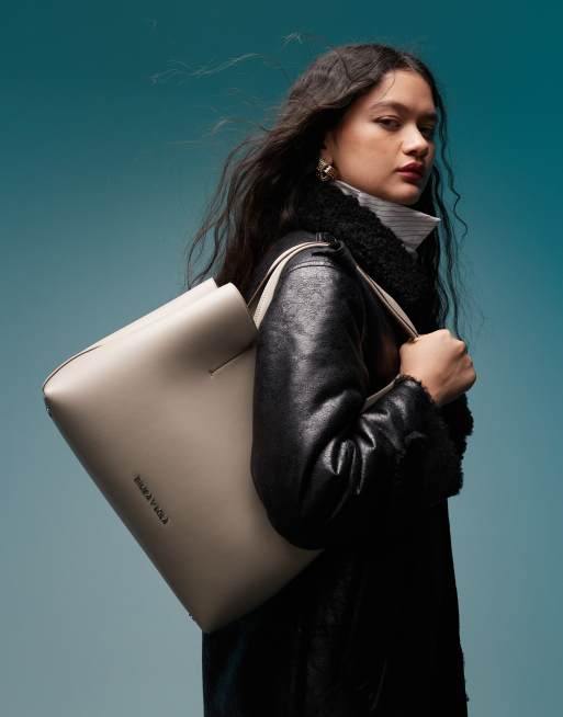 BIMBA Y LOLA - Chihuahua - Borsa shopping grande in pelle grigio chiaro