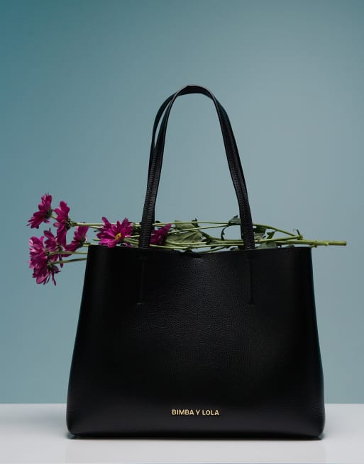 BIMBA Y LOLA - Chihuahua - Borsa shopping grande in pelle nera, 2 di 4