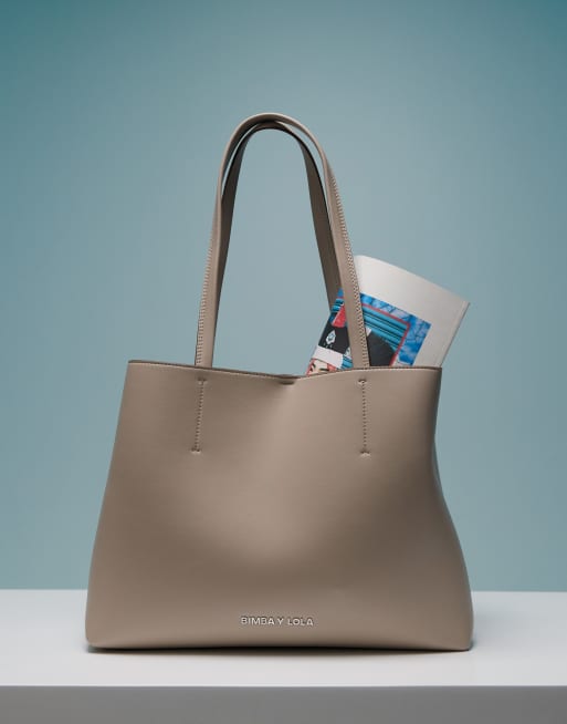 BIMBA Y LOLA - Chihuahua - Grote shopper van leer in lichtgrijs, 4 van 4