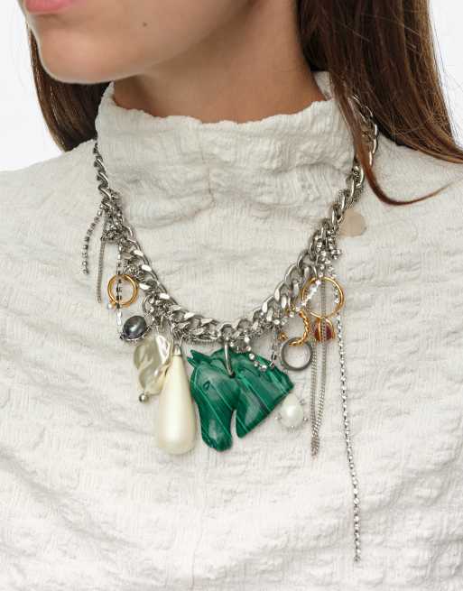 Bimba Y Lola collana con charm con anelli, perle e cavallo in argento scuro, 2 di 4