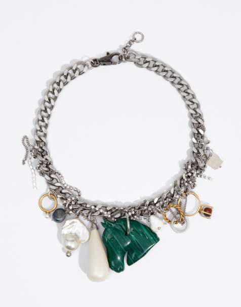 Bimba Y Lola collier à breloques avec anneaux, perles et cheval en argent foncé - view 1