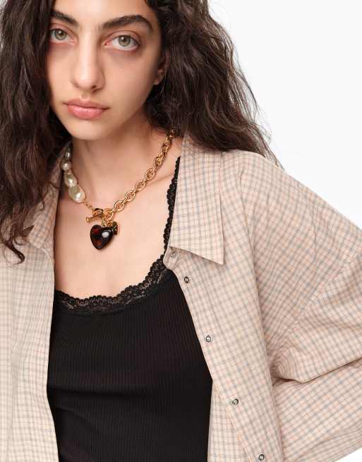 Bimba Y Lola collier chaîne avec perle et cœur en résine marron, 4 de 5
