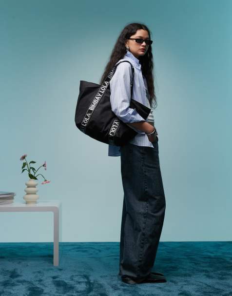 BIMBA Y LOLA contrast strap tote bag in black - view 1