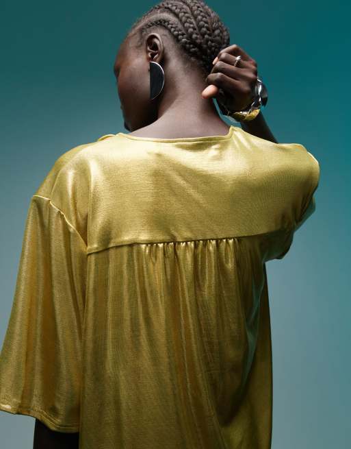 BIMBA Y LOLA Crop top verde oliva metallizzato con allacciatura