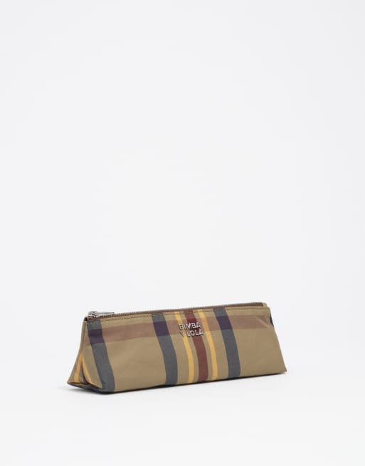 Bimba Y Lola custodia jacquard tartan in tartan kaki e bordeaux, 3 di 5
