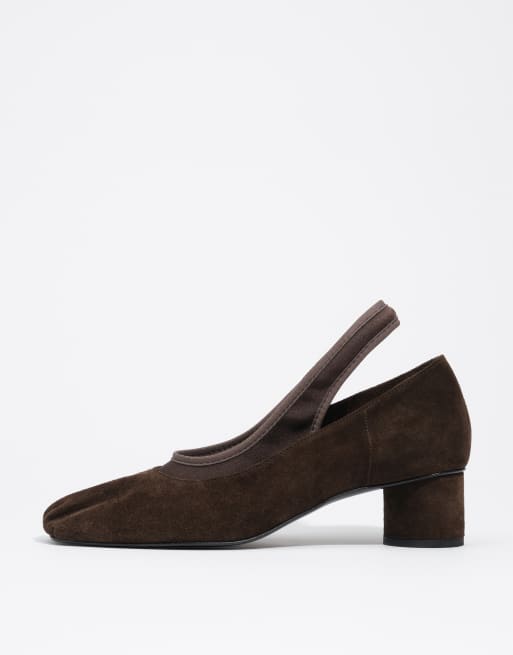 Bimba Y Lola décolleté in suede tricot marrone scuro, 5 di 7