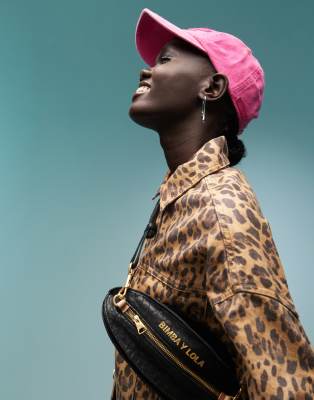 Bimba Y Lola Leopard-print Oversize Denim Jacket In Brown