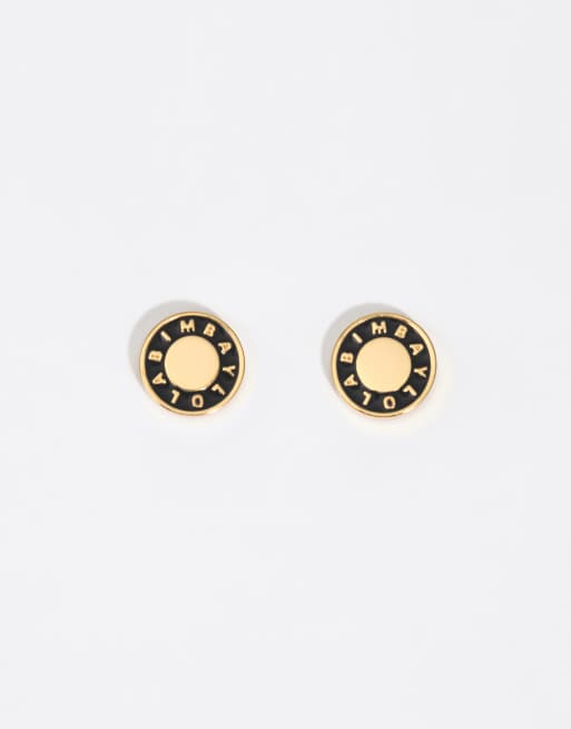 Bimba Y Lola Emaille-Logo-Metallohrringe in Schwarz, 3 von 4