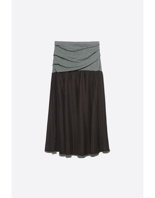 Bimba Y Lola falda midi acampanada de dos materiales en gris jaspeado, 6 de 7