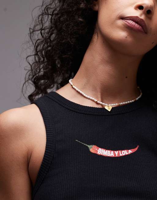 BIMBA Y LOLA faux pearl necklace in gold, 2 of 3