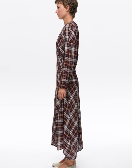 Bimba Y Lola geruite patchworkjurk met vleermuismouwen in bordeauxrood, 3 van 5