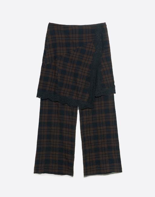 Bimba Y Lola geruite skort met kanten details in donkerbruin, 5 van 6