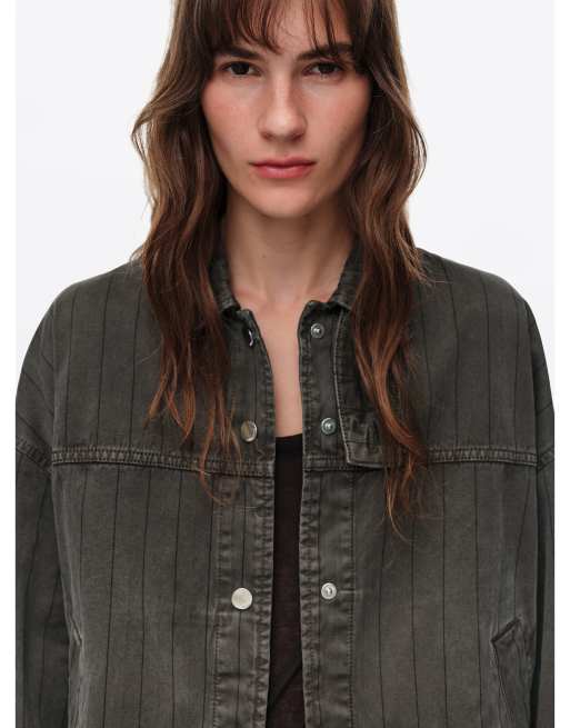 Bimba Y Lola gestreifte Oversize-Jeansjacke in verwaschenem Braun, 2 von 6
