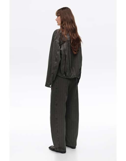 Bimba Y Lola gestreifte Oversize-Jeansjacke in verwaschenem Braun, 4 von 6