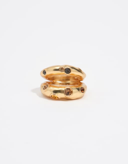 Bimba Y Lola gestructureerde ring met topaaskristallen in goud, 2 van 3