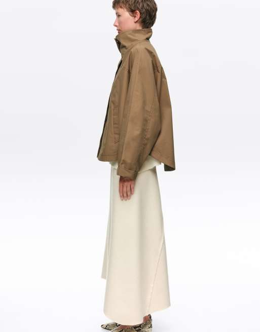 Bimba Y Lola giacca trench corta con maniche a pipistrello color marrone chiaro, 3 di 6